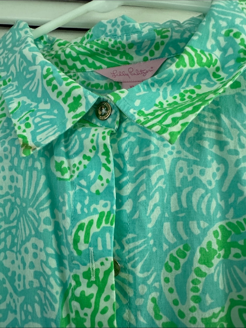 Lilly Pulitzer Aqua and Lime Paisley Button-Down beach Cover-up - Picture 3 of 4